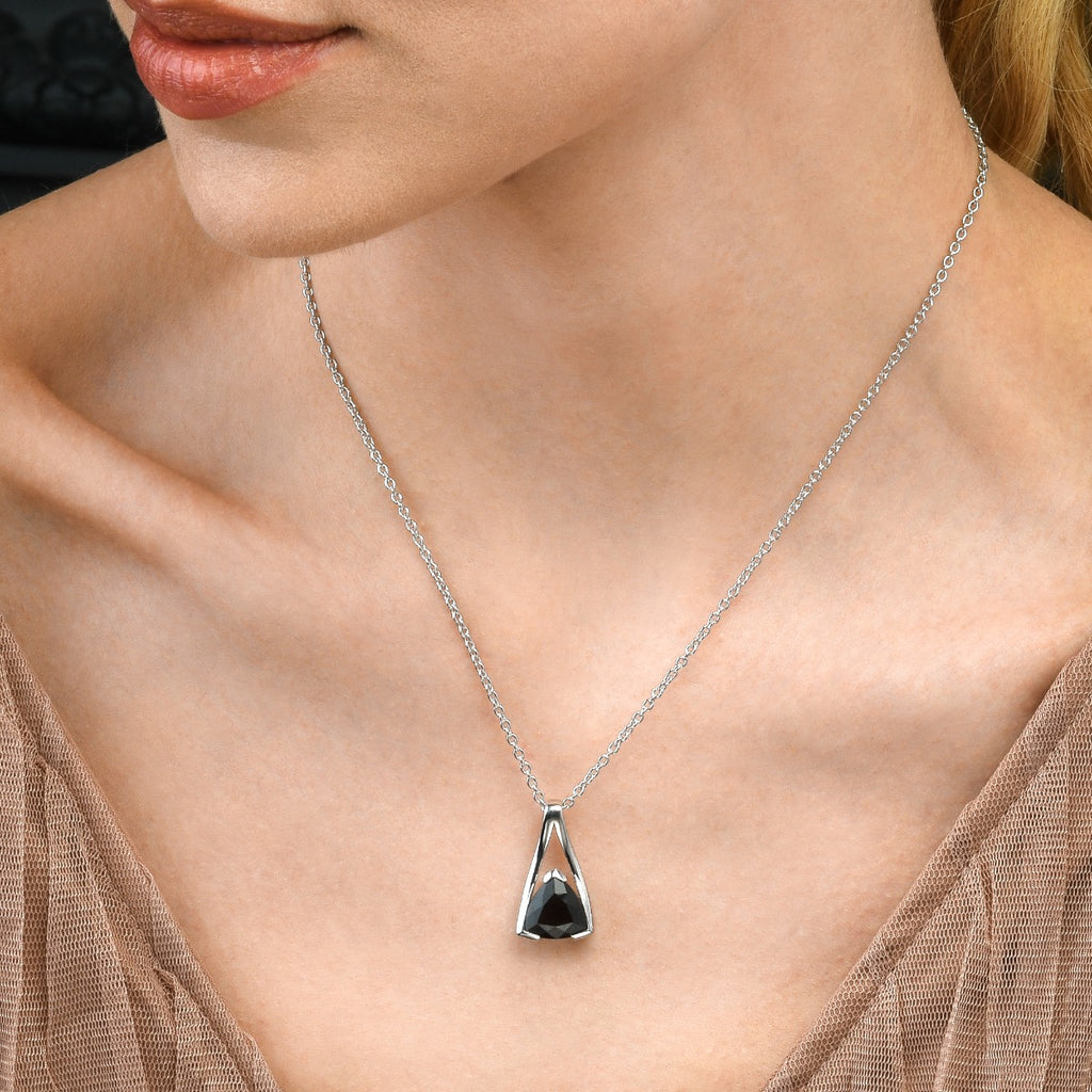 Trillion Cut Smoky Quartz Pendant Necklace in Sterling Silver