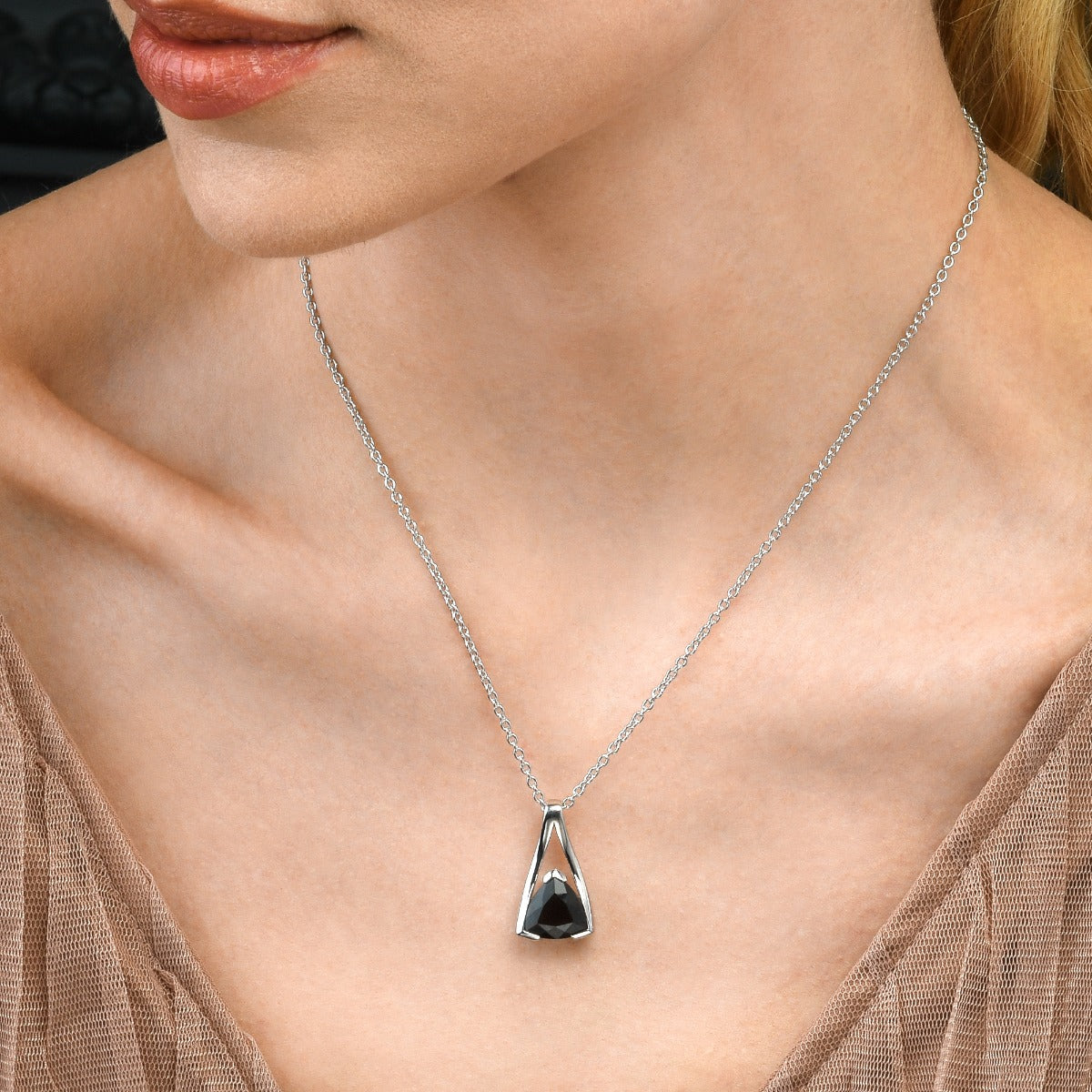 Trillion Cut Smoky Quartz Pendant Necklace in Sterling Silver