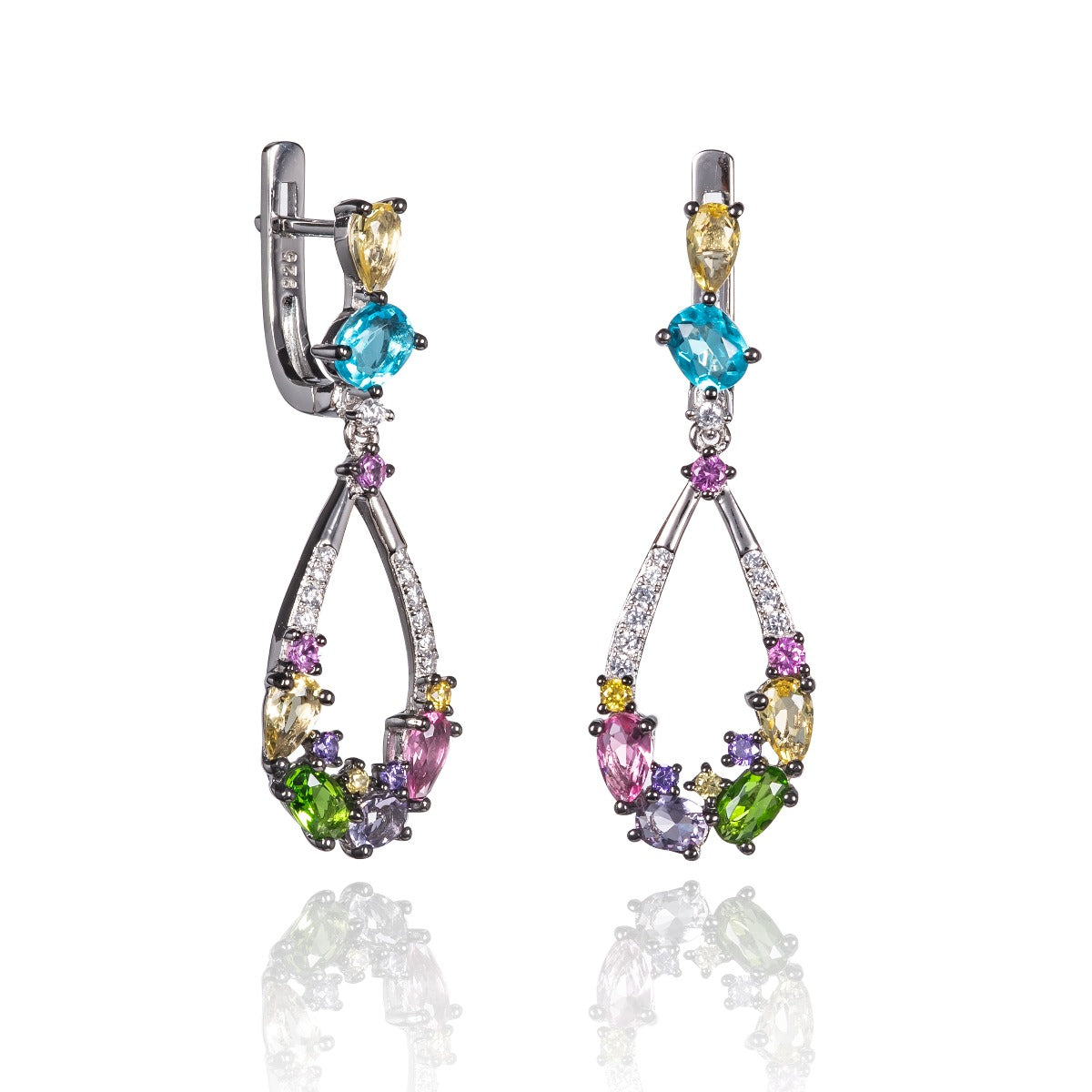 colourful drop earrings in 925 sterling silver