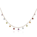 Multi Coloured Natural Gemstone Charm Necklace in 9K Yellow Gold