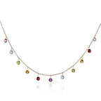 Multi Coloured Natural Gemstone Charm Necklace in 9K Yellow Gold