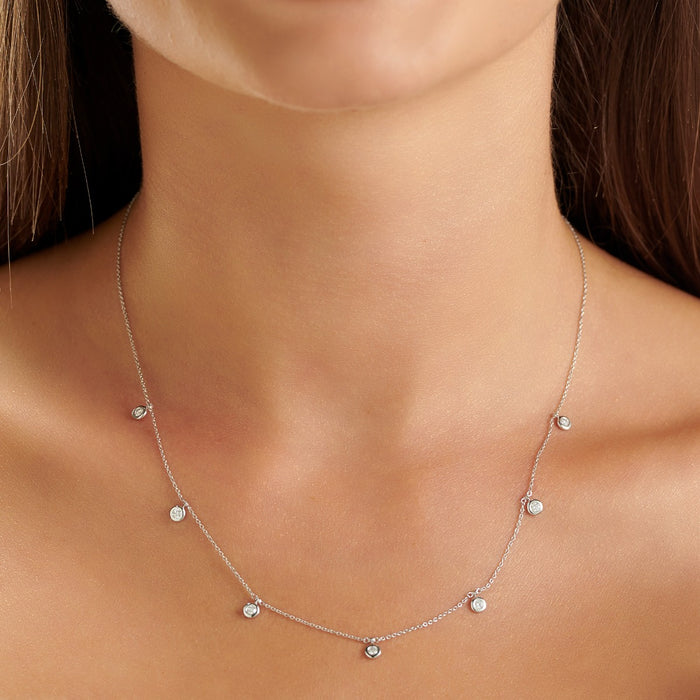 Diamond Collar Necklace with 7 Charms with 0.30ct Brilliant Cut Diamond Necklace In 18K White Gold