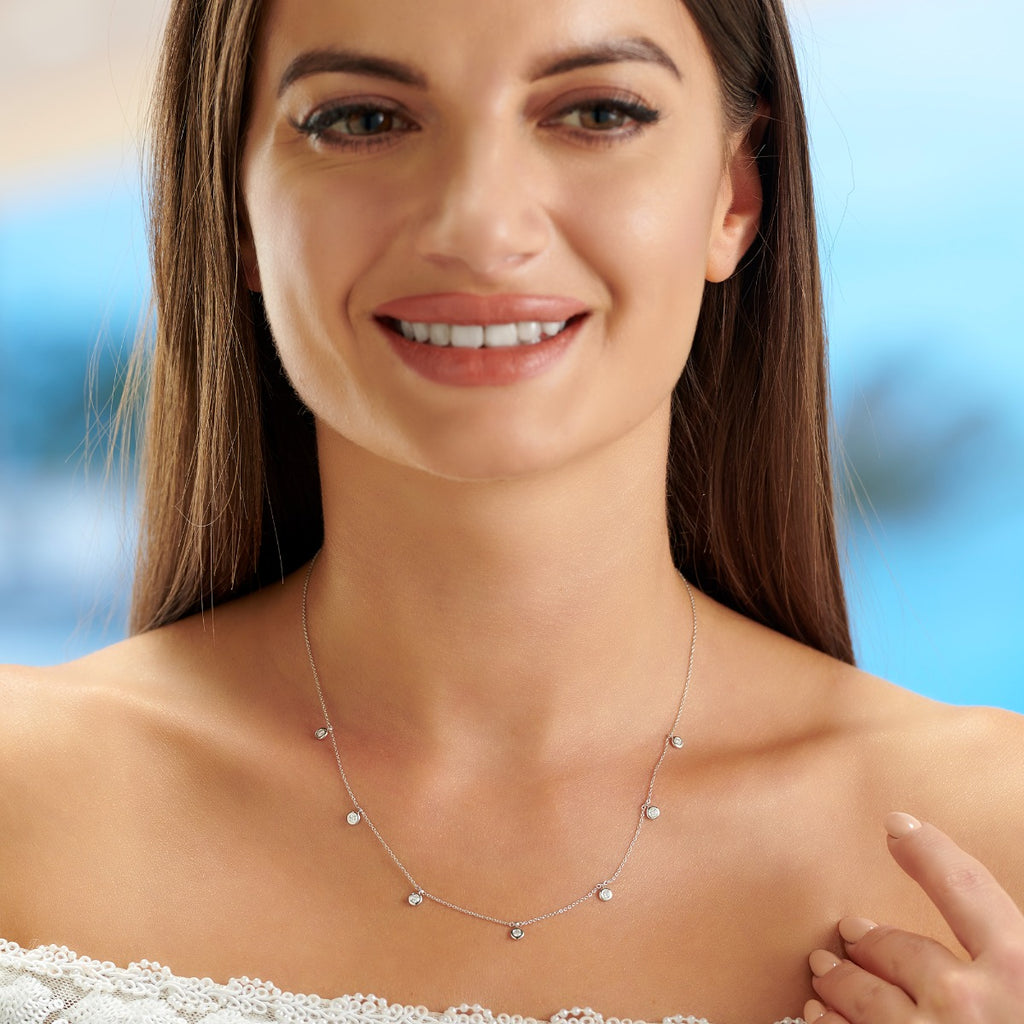 Diamond Collar Necklace with 7 Charms with 0.30ct Brilliant Cut Diamond Necklace In 18K White Gold