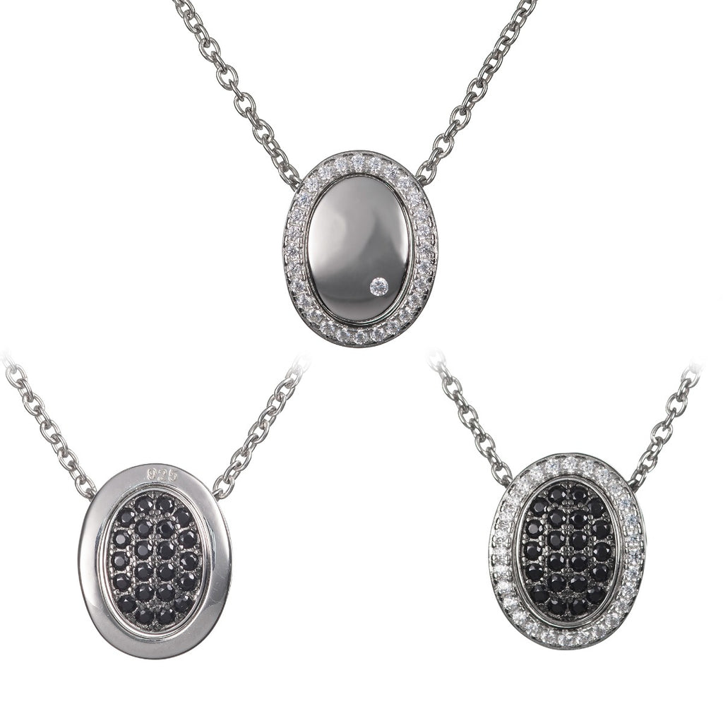 Sterling Silver Black and White Reversible Pendant Necklace