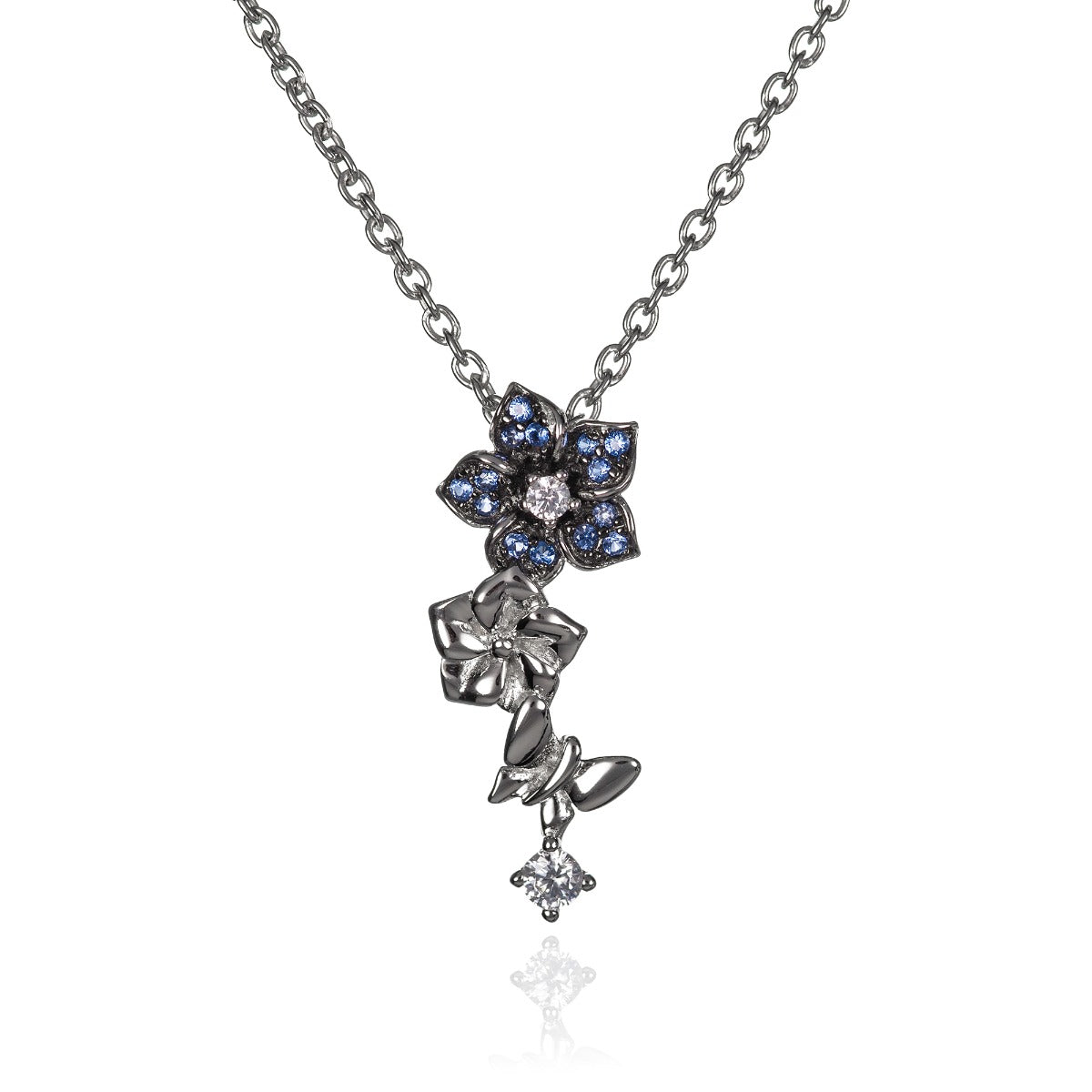 Sterling Silver Dainty Blue Flower Pendant Necklace