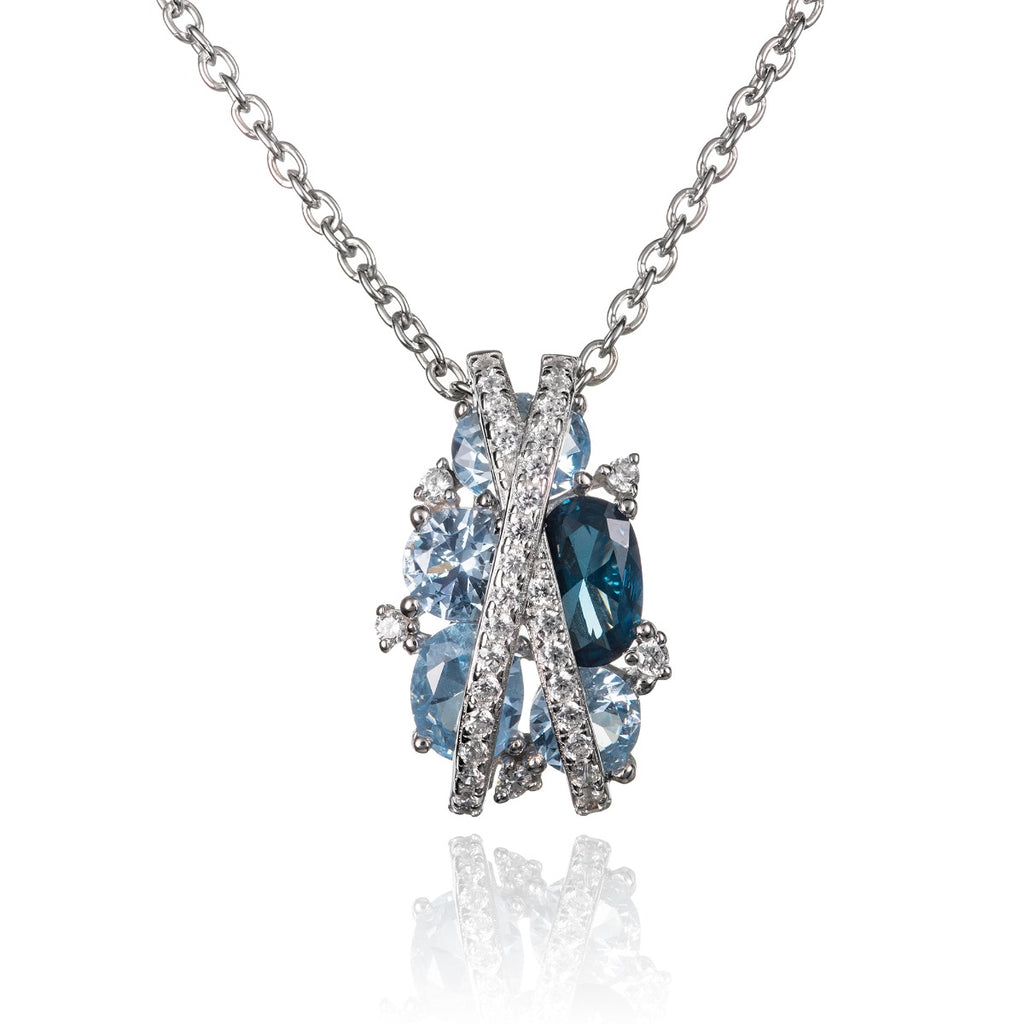 blue pendant necklace with blue stones in 925 silver