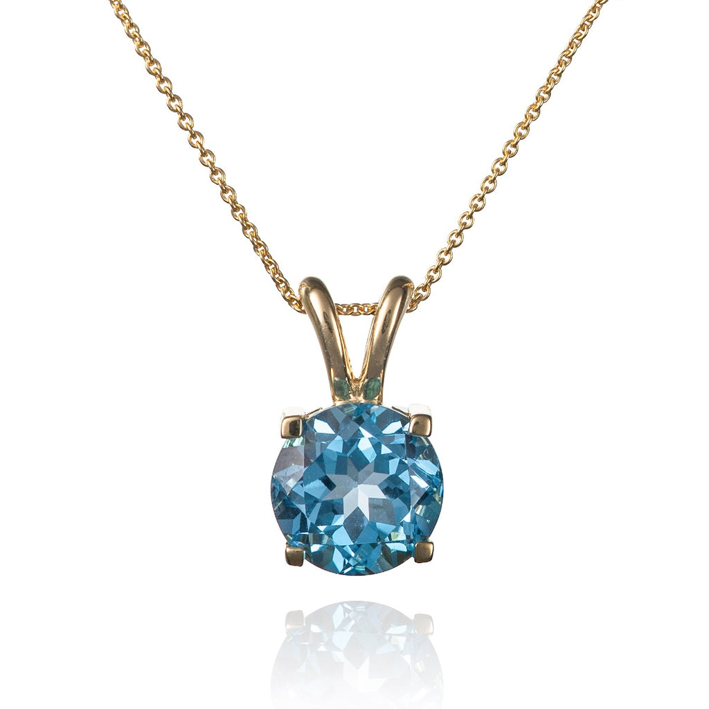 Dainty Solitaire Swiss Blue Topaz Necklace in Gold for Women