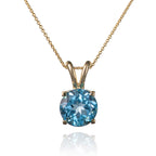Dainty Solitaire Swiss Blue Topaz Necklace in Gold for Women