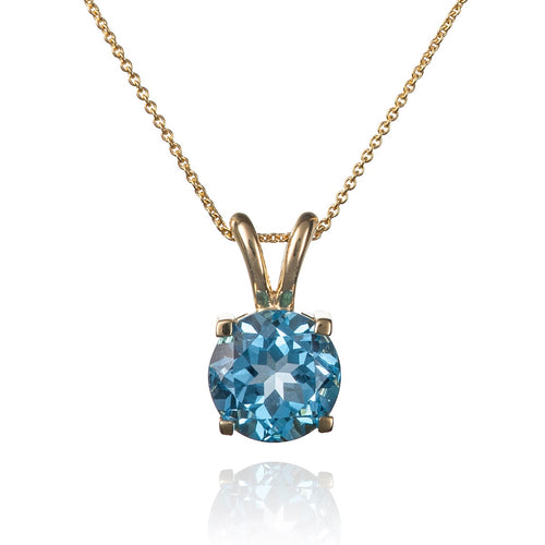Dainty Solitaire Swiss Blue Topaz Necklace in Gold for Women