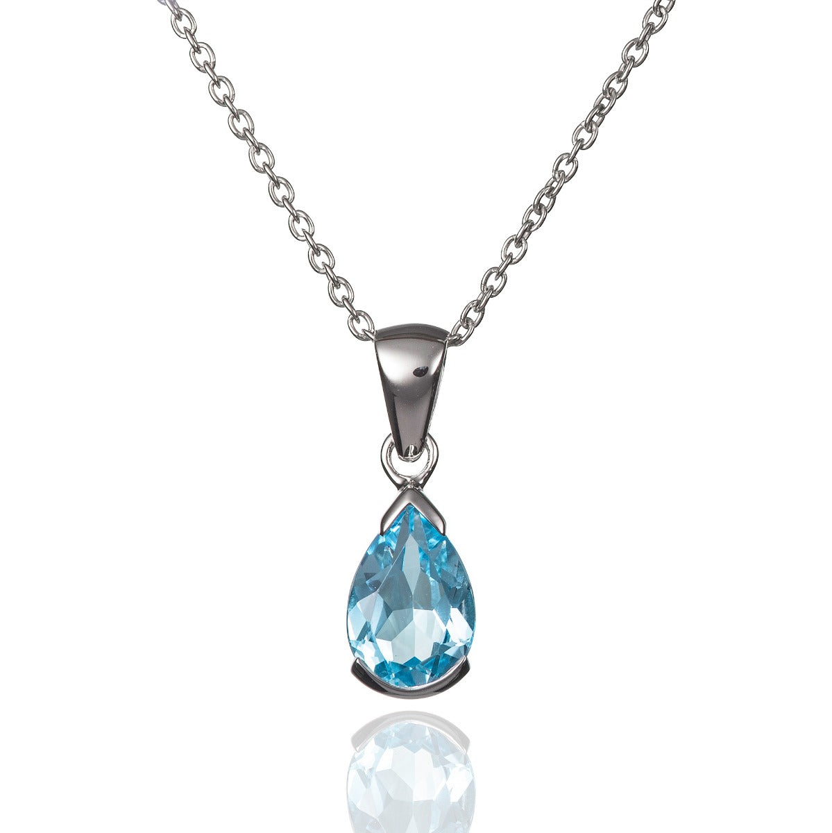 Pear Shaped Blue Topaz Pendant Necklace in Sterling Silver