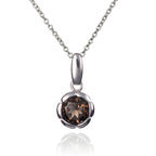 Round Smoky Quartz Pendant Necklace in Sterling Silver