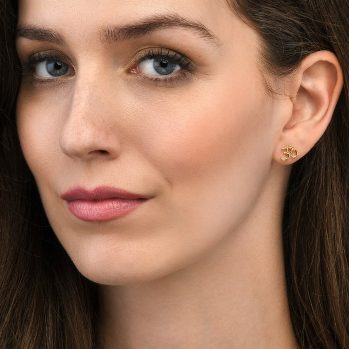 Yellow Gold Plated Sterling Silver OM Earrings