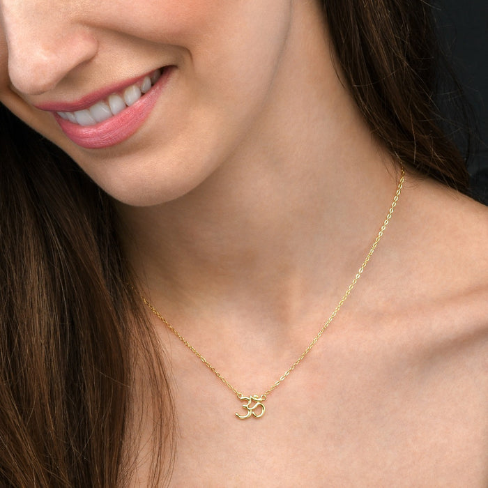 Yellow Gold Plated Sterling Silver Divine OM Pendant Necklace