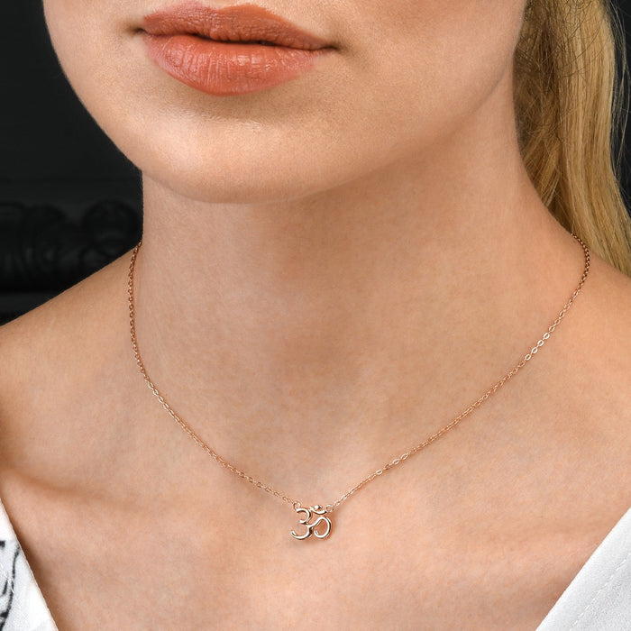 Rose Gold Plated Sterling Silver Divine OM Pendant Necklace