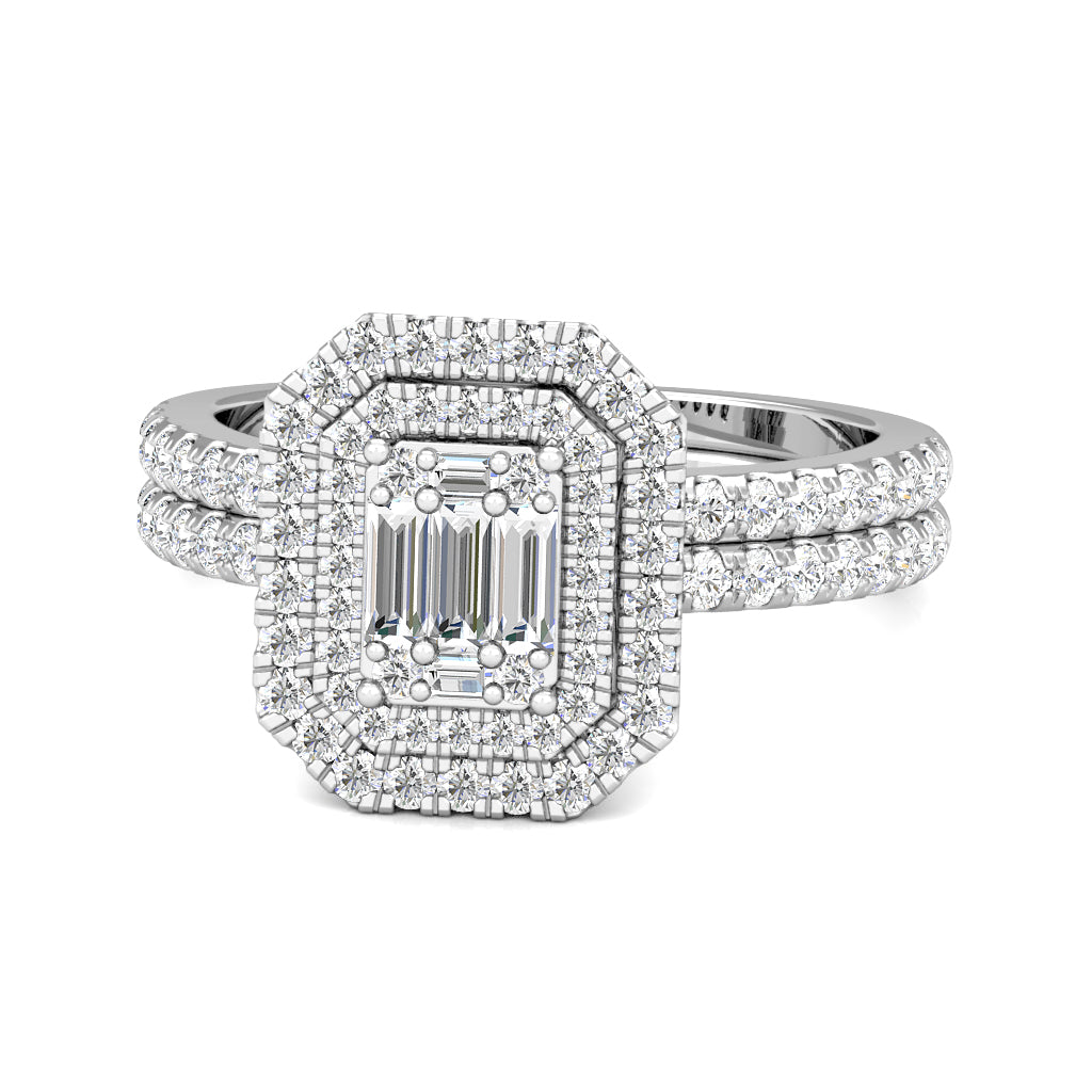 Emerald Cut Illusion Diamond Statement Ring 0.76ct Diamonds in 18K White Gold
