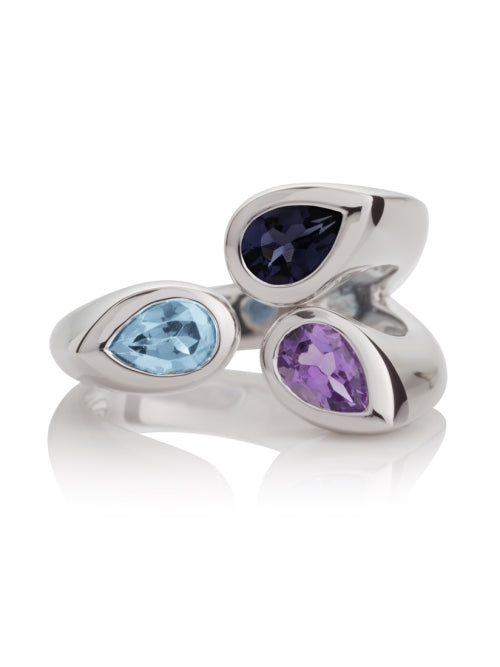 Sterling Silver Ring with Amethyst, Blue Topaz and Iolite Gemstones