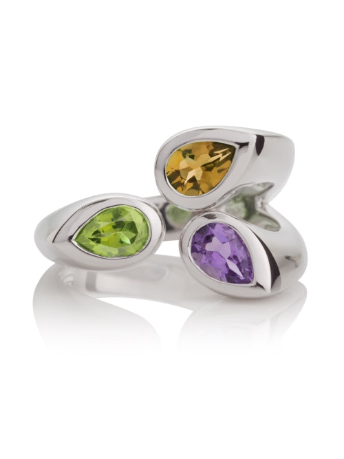 Sterling Silver Ring with Peridot, Citrine & Amethyst Gemstones