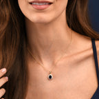 Gold Plated Sterling Silver Blue Oval Halo Pendant Necklace