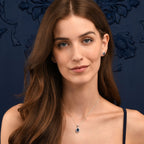 Sterling Silver Blue Oval Halo Pendant Necklace