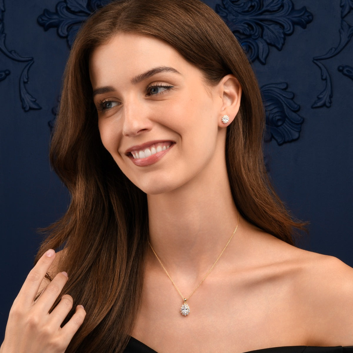 Gold Plated Sterling Silver Oval Halo Pendant Necklace