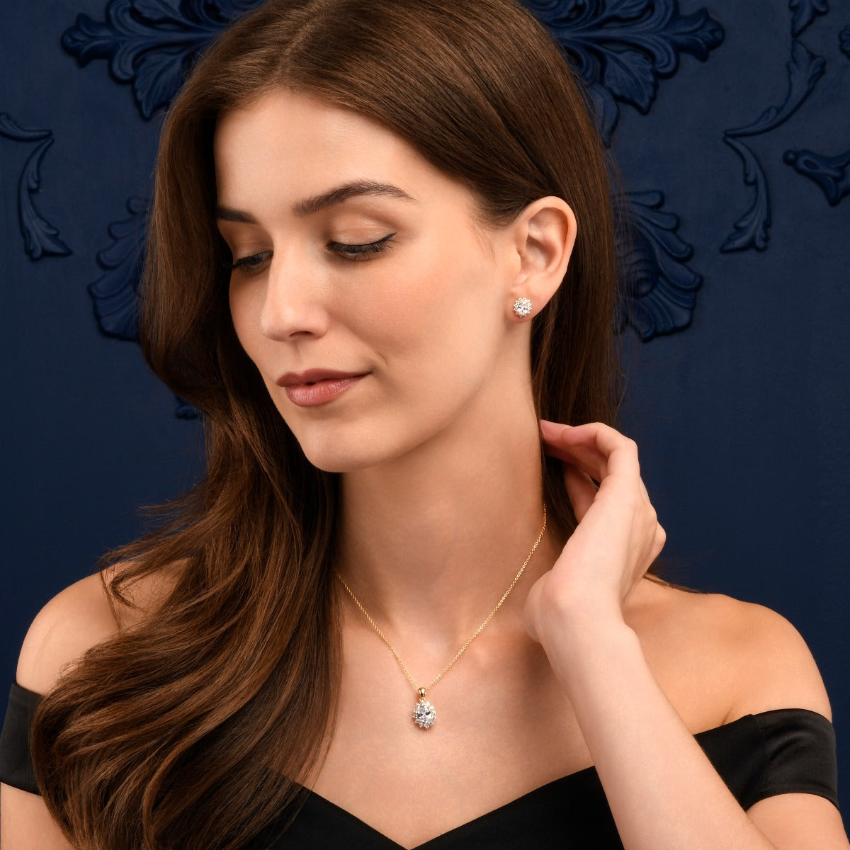 Gold Plated Sterling Silver Oval Halo Stud Earrings