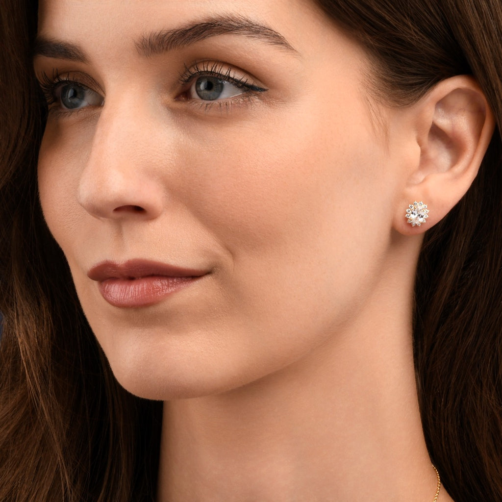 Gold Plated Sterling Silver Oval Halo Stud Earrings