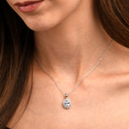 Sterling Silver Oval Shaped Cubic Zirconia Halo Pendant Necklace