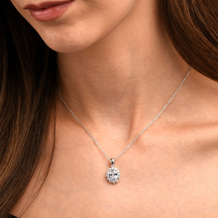 Sterling Silver Oval Halo Pendant Necklace