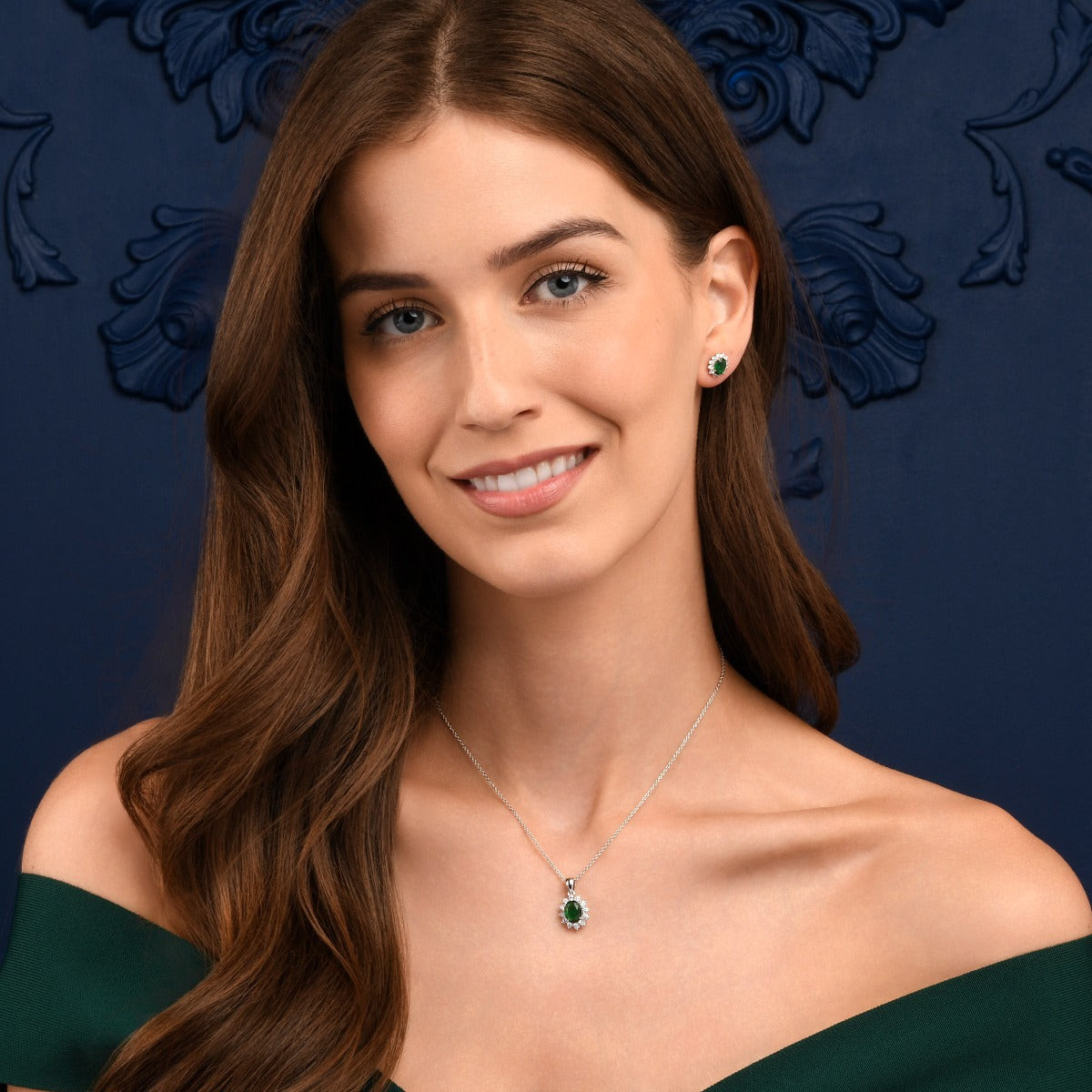 Sterling Silver Green Oval Halo Pendant Necklace