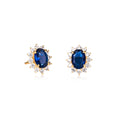 Gold Plated Sterling Silver Oval Blue Halo Stud Earrings