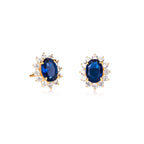 Gold Plated Sterling Silver Oval Blue Halo Stud Earrings