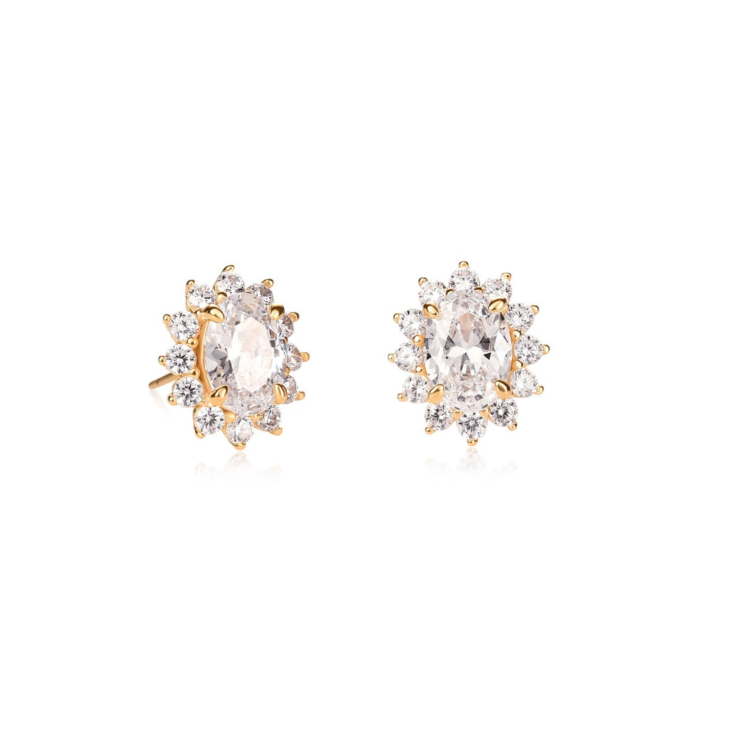 Gold Plated Sterling Silver Oval Halo Stud Earrings