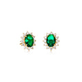 Gold Plated Sterling Silver Oval Green Halo Stud Earrings