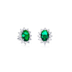 Sterling Silver Oval Shaped Green Halo Stud Earrings