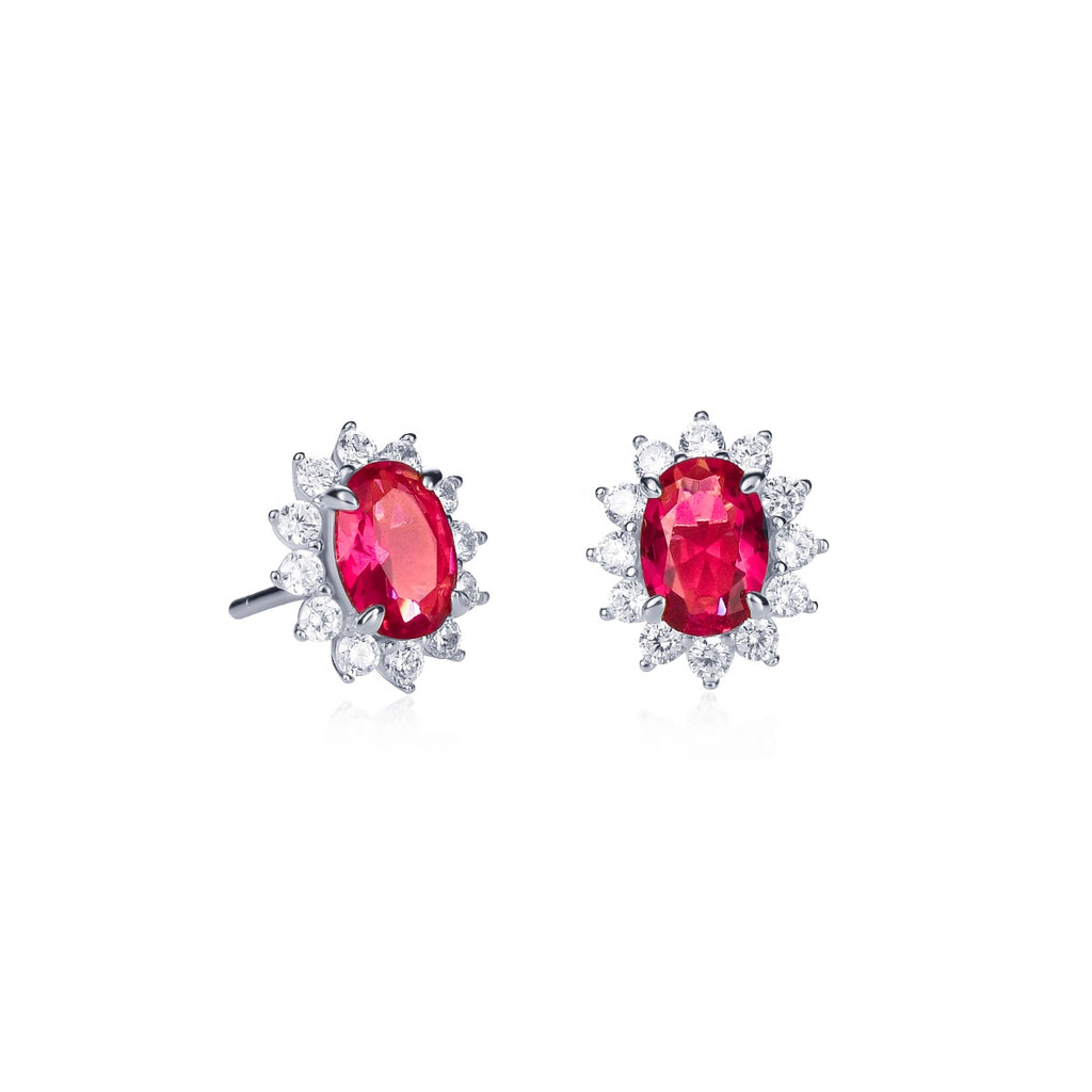 Sterling Silver Oval Shaped Red Stud Earrings