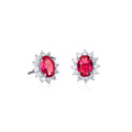 Sterling Silver Oval Shaped Red Stud Earrings