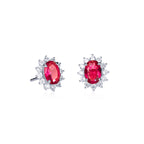 Sterling Silver Oval Shaped Red Stud Earrings