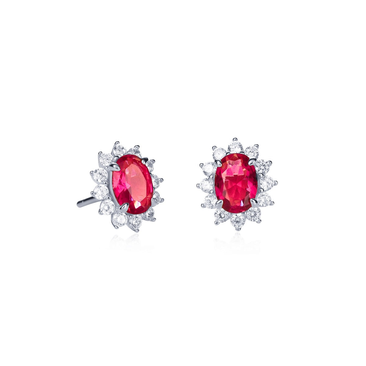 Sterling Silver Oval Shaped Red Stud Earrings