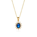 Gold Plated Sterling Silver Blue Oval Halo Pendant Necklace