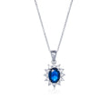 Sterling Silver Blue Oval Halo Pendant Necklace