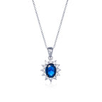 Sterling Silver Blue Oval Halo Pendant Necklace