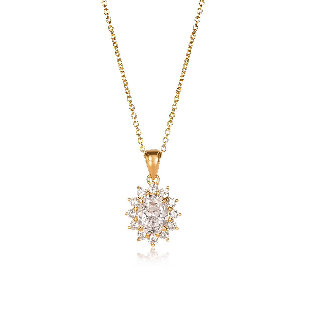 Gold Plated Sterling Silver Oval Halo Pendant Necklace