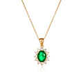 Gold Plated Sterling Silver Green Oval Halo Pendant Necklace