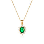 Gold Plated Sterling Silver Green Oval Halo Pendant Necklace