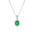 Sterling Silver Green Oval Halo Pendant Necklace