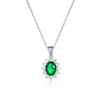 Sterling Silver Green Oval Halo Pendant Necklace