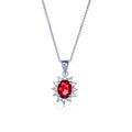 Sterling Silver Red Oval Halo Pendant Necklace
