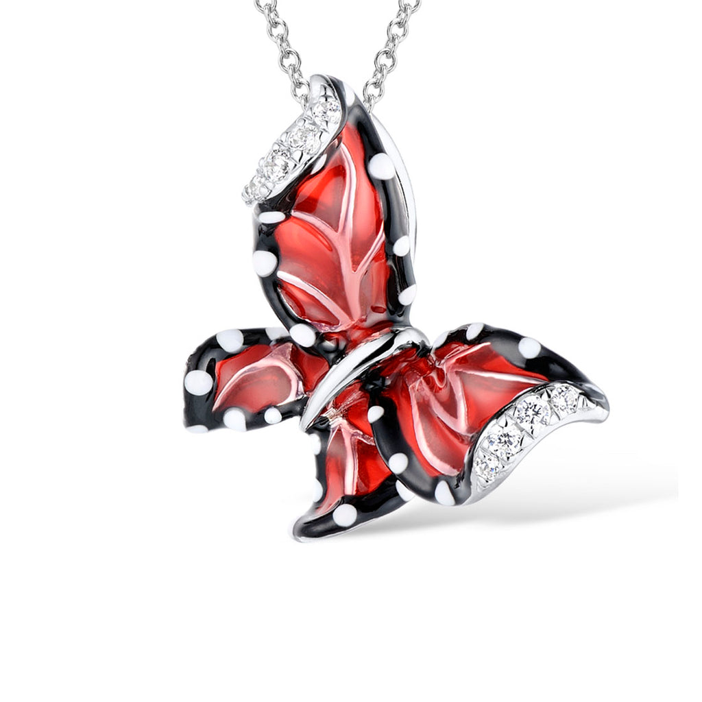 Sterling Silver Burgundy Enamel Butterfly Pendant Necklace