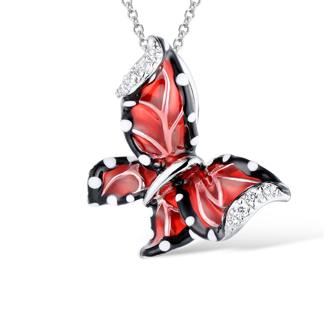 Sterling Silver Burgundy Enamel Butterfly Pendant Necklace