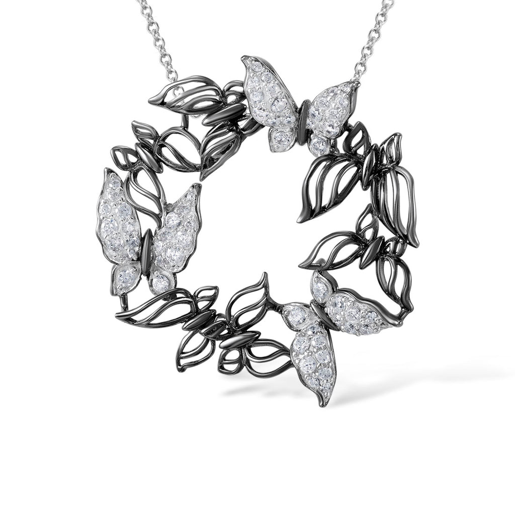 Sterling Silver Large Black And Silver Pendant Necklace